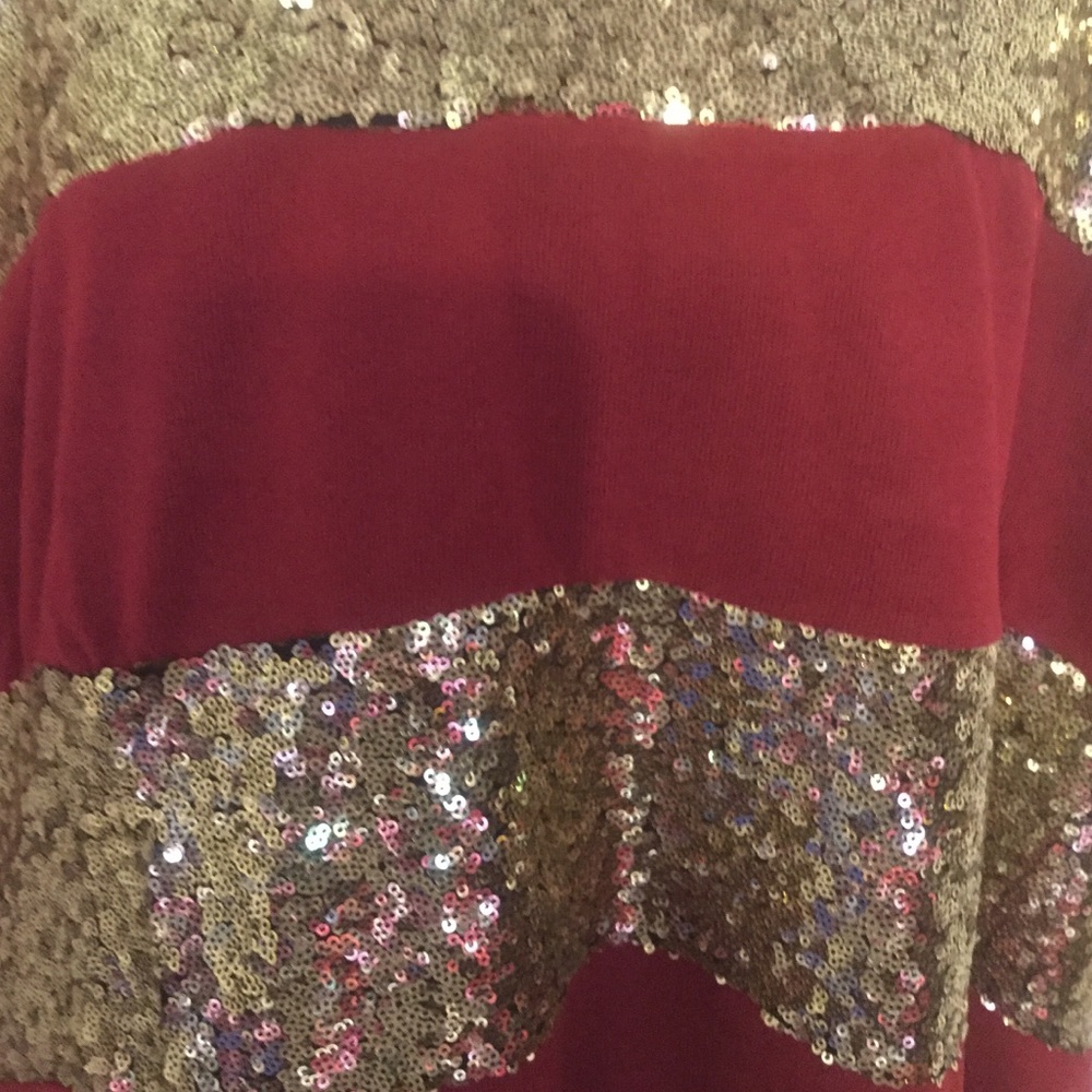 Wine Gold Sequins Oversized Stripe Tunic Top - Picture 7 of 10